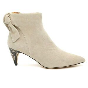 New JOIE Rena Beige Suede Ankle Booties Snake Print Kitten Heel 8.5 MSRP $400